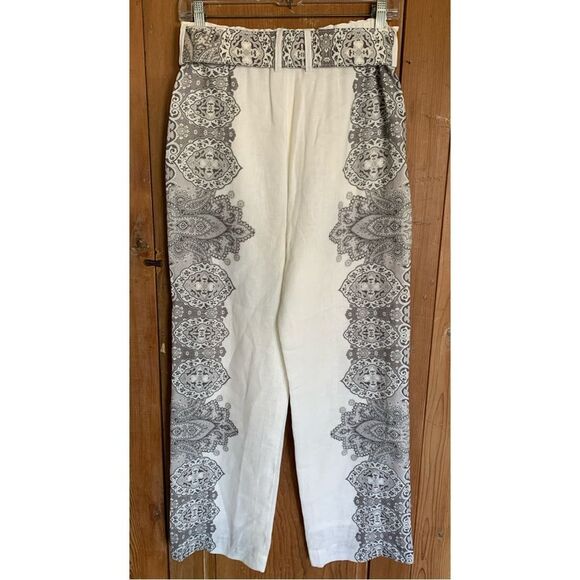 Johnny Was black/white paisley print linen/silk high waisted wide leg slacks - Picture 2 of 13